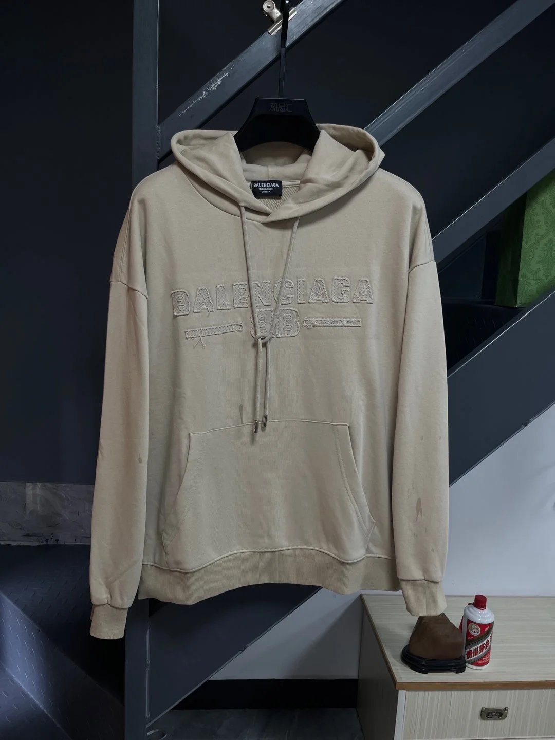 Balenciaga Black Embroidered Logo Cotton Hoodie