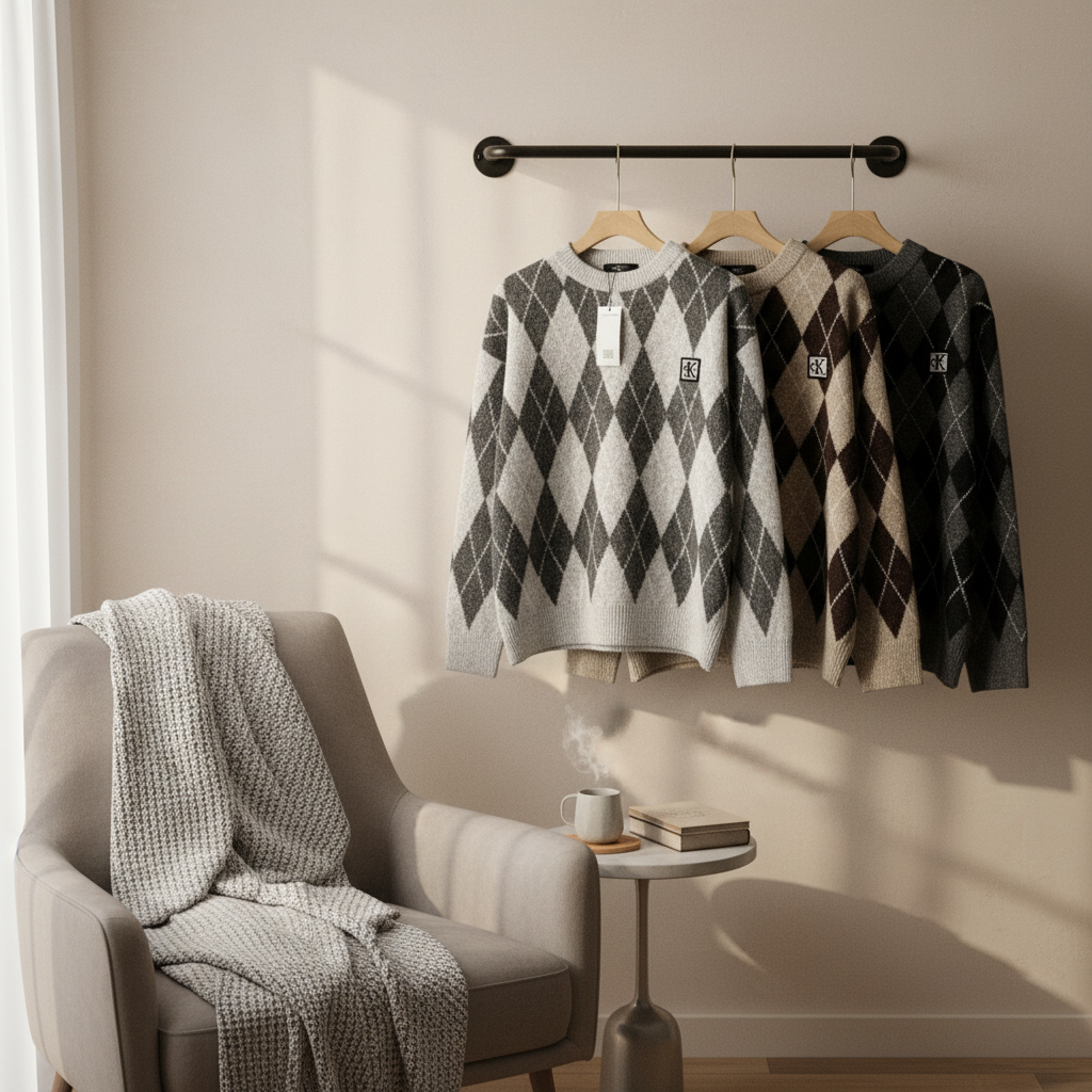 Calvin Klein Argyle Wool Blend Sweater Unisex Pullover