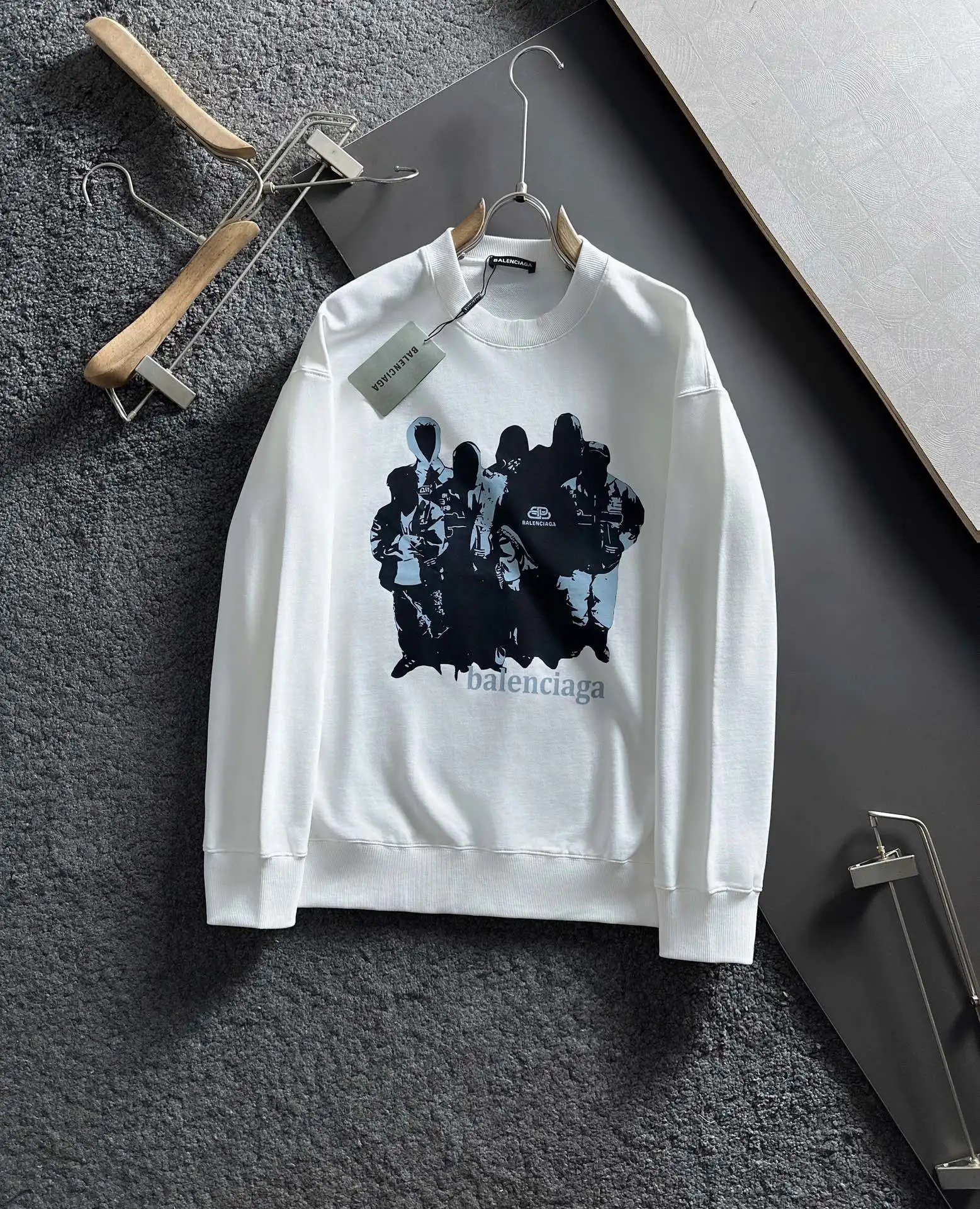 Balenciaga Graphic Print Cotton Hoodie White Sweater