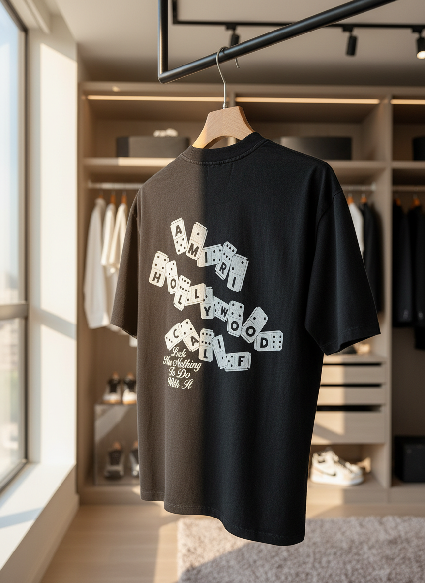 AMIRI Hollywood Black Cotton Domino Graphic T-Shirt