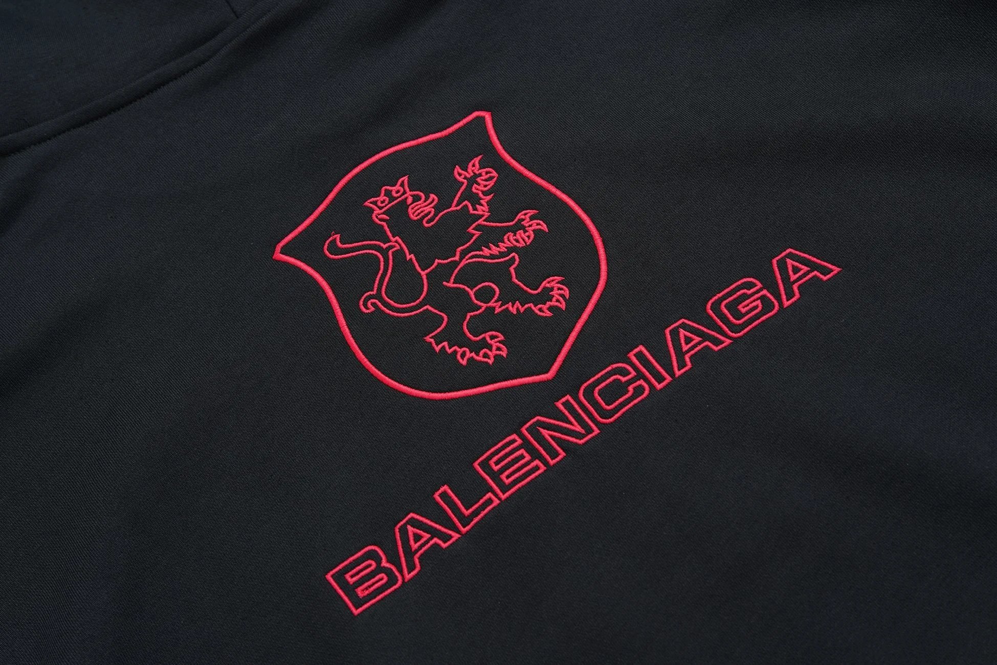 Balenciaga Black Hoodie Red Lion Crest