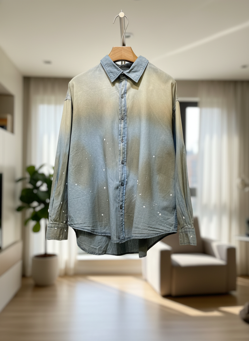 ACNE STUDIOS Denim Paint Splatter Relaxed Fit Hoodie