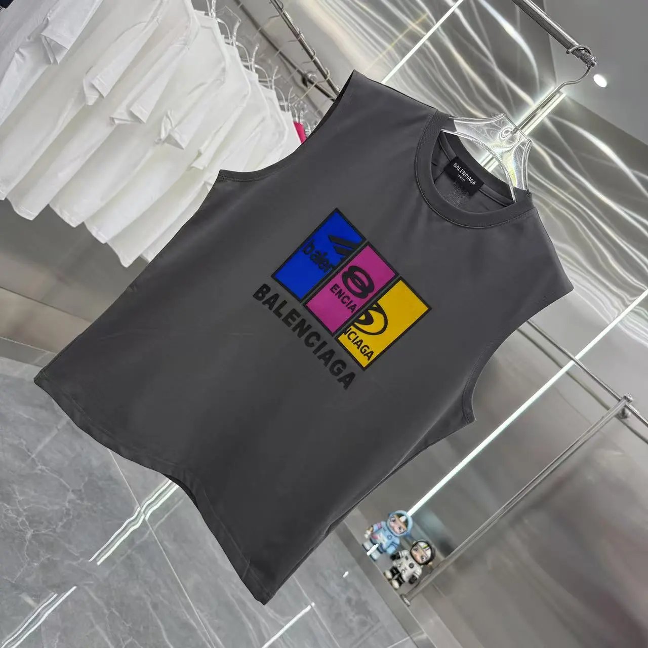 Balenciaga Colorful Logo Sleeveless Cotton T-Shirt