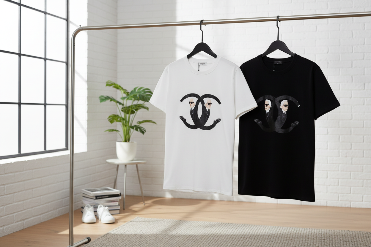 CHANEL Classic Logo Cotton T-Shirt Black White Unisex
