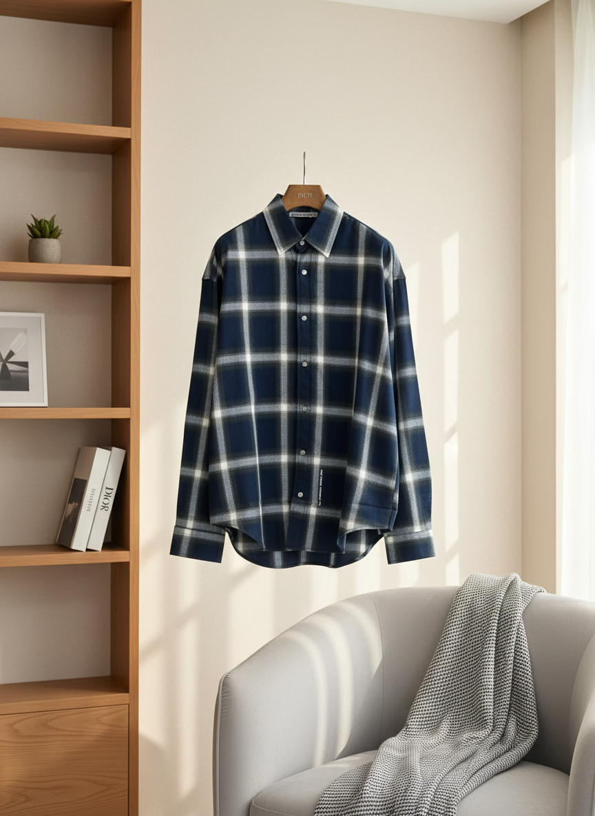 Acne Studios Men’s Oversized Plaid Cotton Shirt Navy