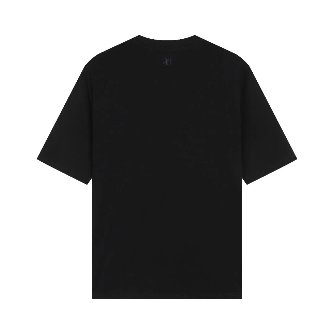 AMI Rainbow Heart Logo T-Shirt – Stylish unisex black tee featuring colorful embroidered heart logo, soft cotton fabric, perfect for casual everyday wear and street fashion lovers.