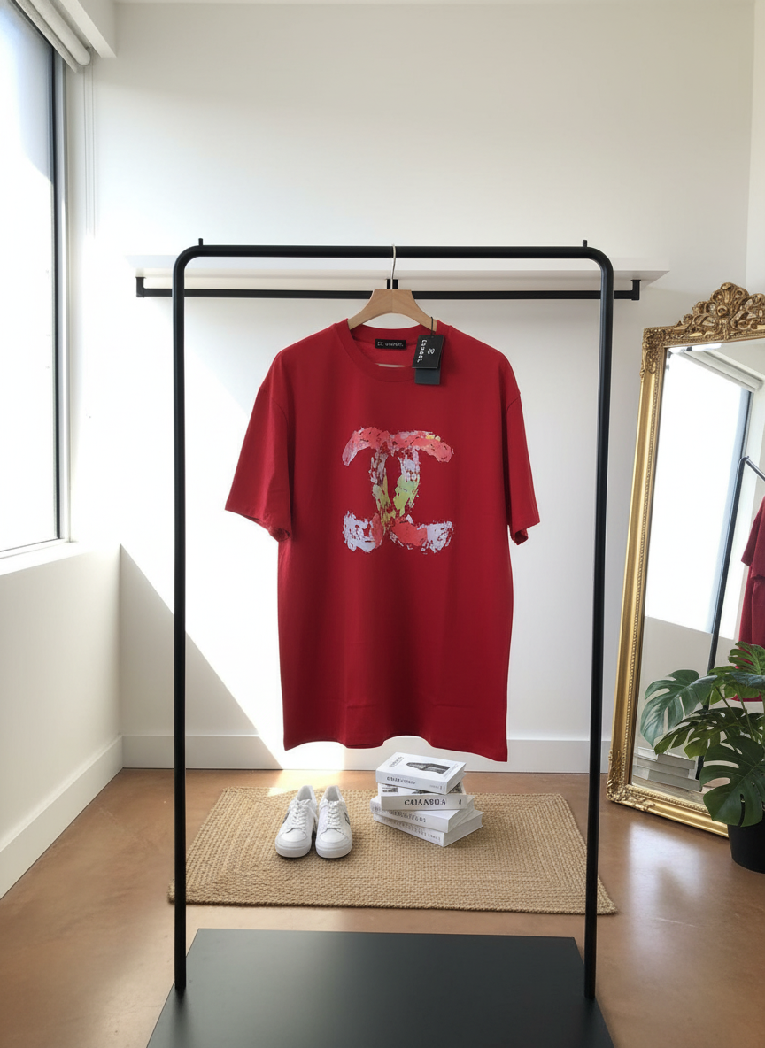 CHANEL Red Cotton Logo T-Shirt for Women