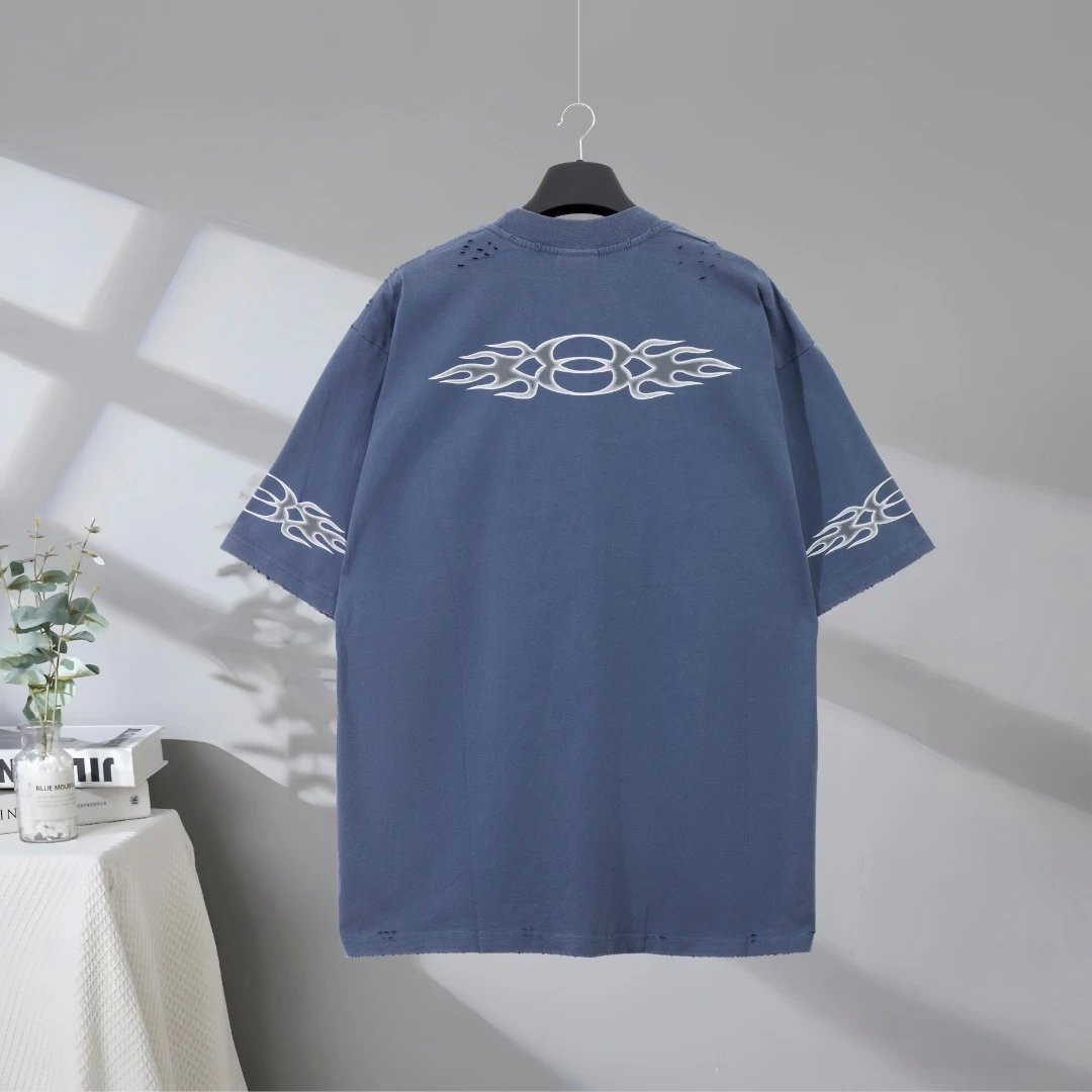Balenciaga T-Shirt men’s oversized streetwear with flame graphic print, round neck, short sleeves, and premium cotton fabric for casual fashion and everyday comfort.