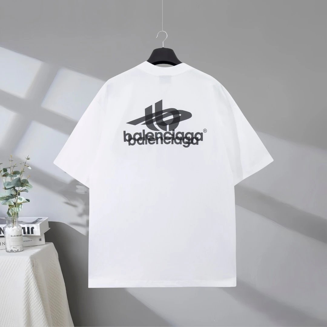 Balenciaga Unisex White Logo T-Shirt, premium cotton, oversized fit, minimalist fashion style for streetwear and casual outfits, perfect for summer comfort and trendy looks.