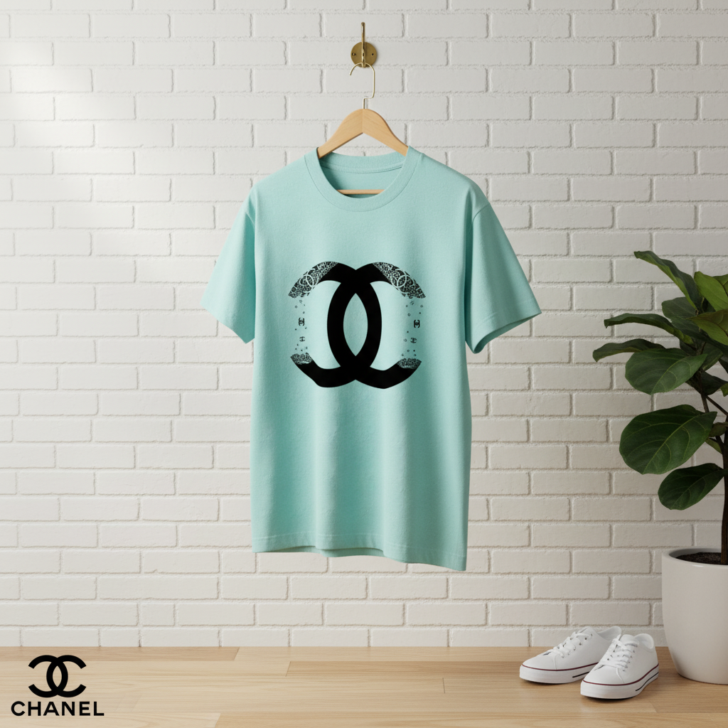 Chanel Mint Green Logo Cotton T-Shirt Unisex Fashion Tee