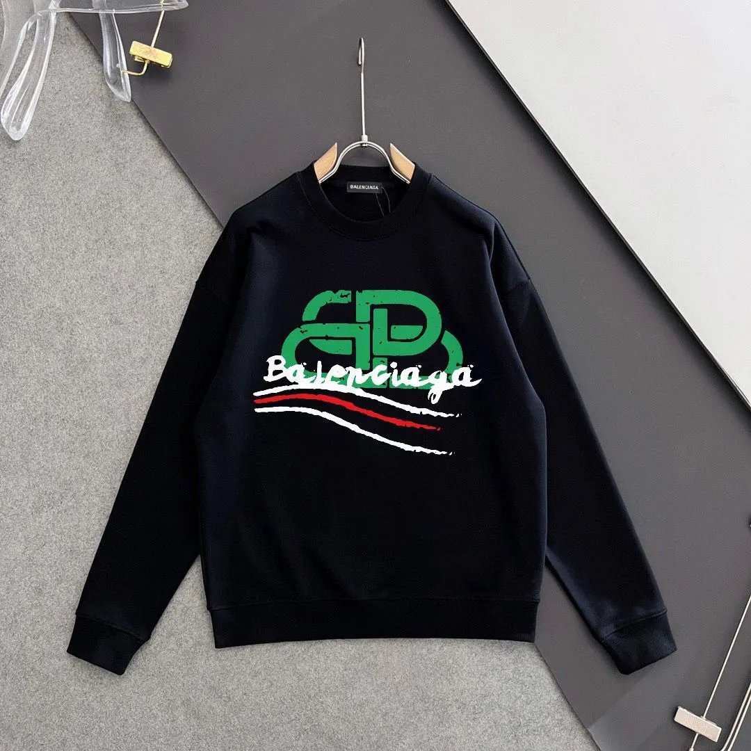 Balenciaga Black Logo Cotton Streetwear Hoodie