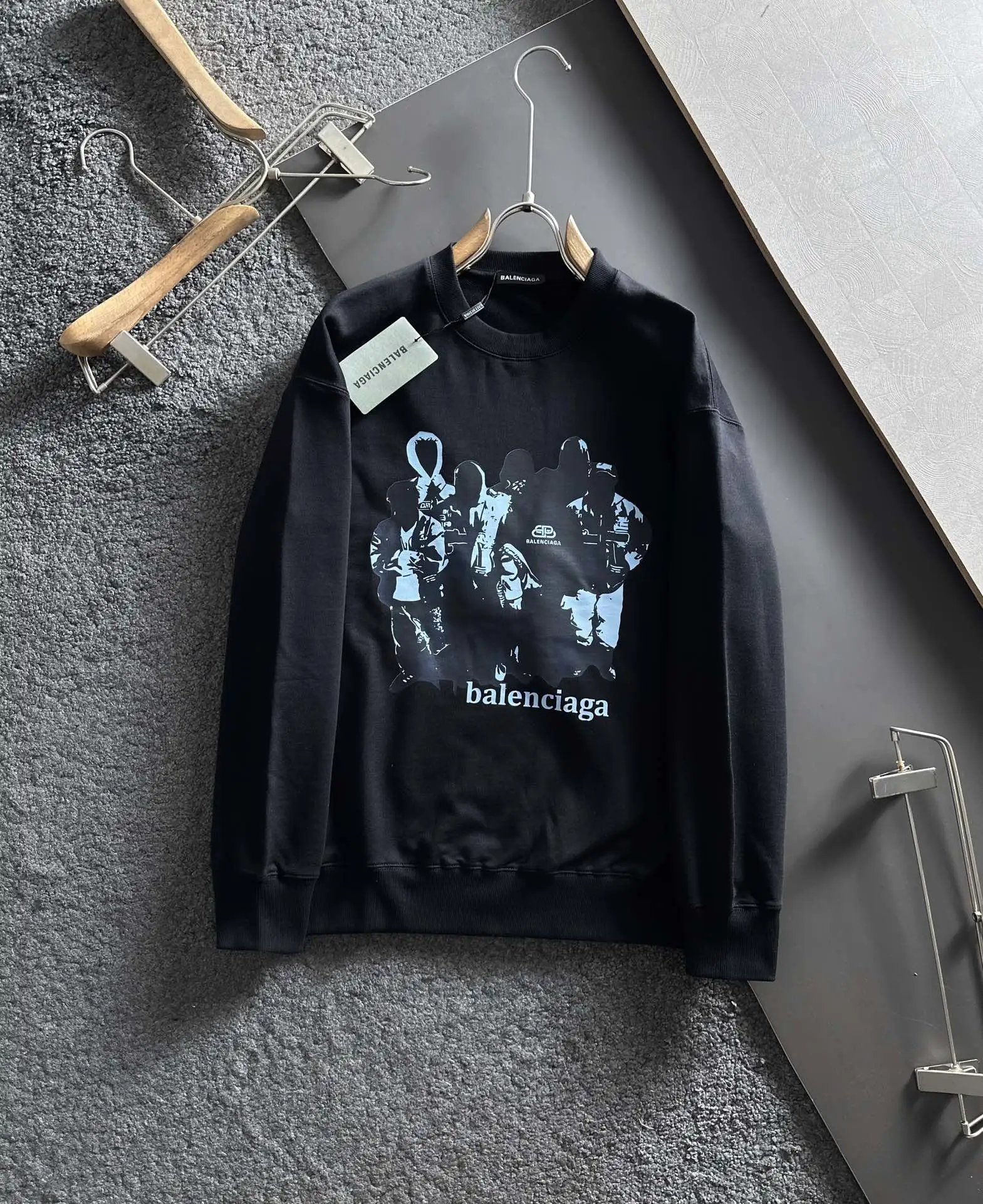 Balenciaga Black Graphic Print Hoodie Unisex Streetwear