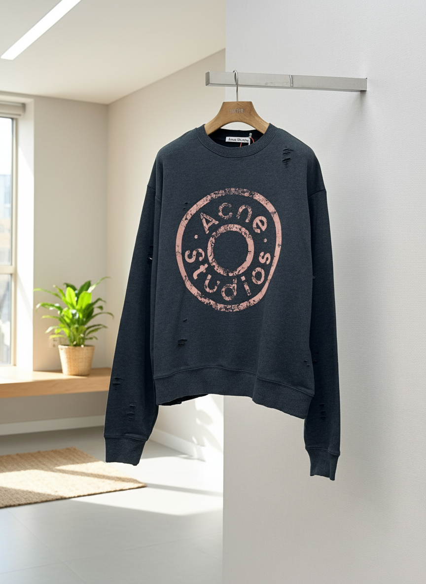 Acne Studios Distressed Pink Logo Cotton Hoodie
