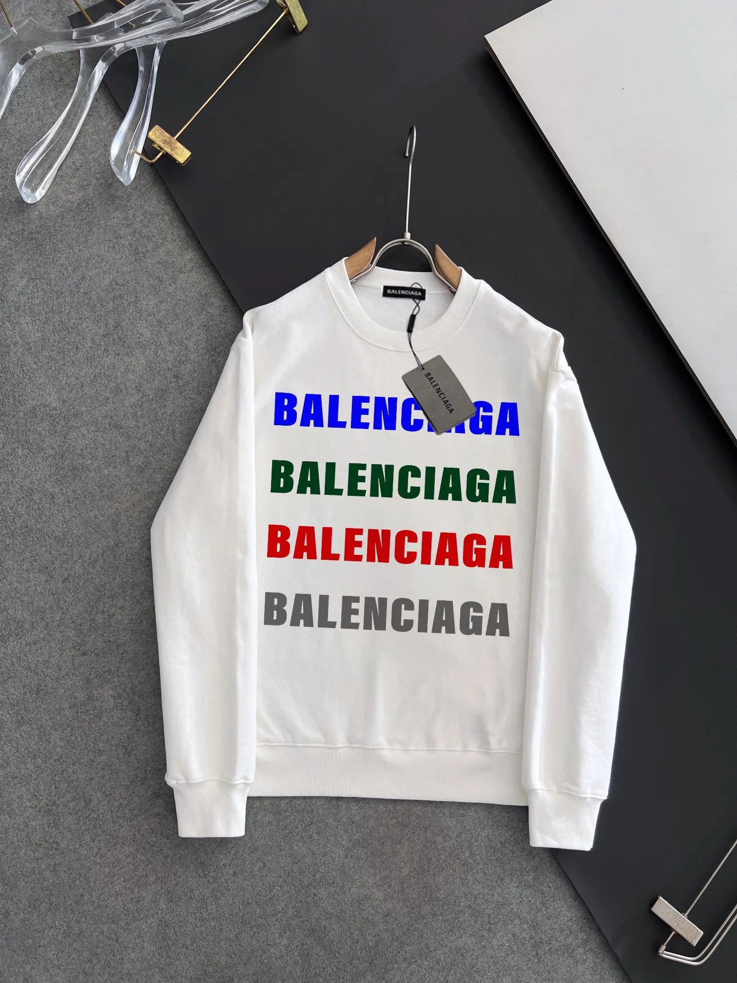 Balenciaga Color Logo Unisex Cotton Hoodie Streetwear