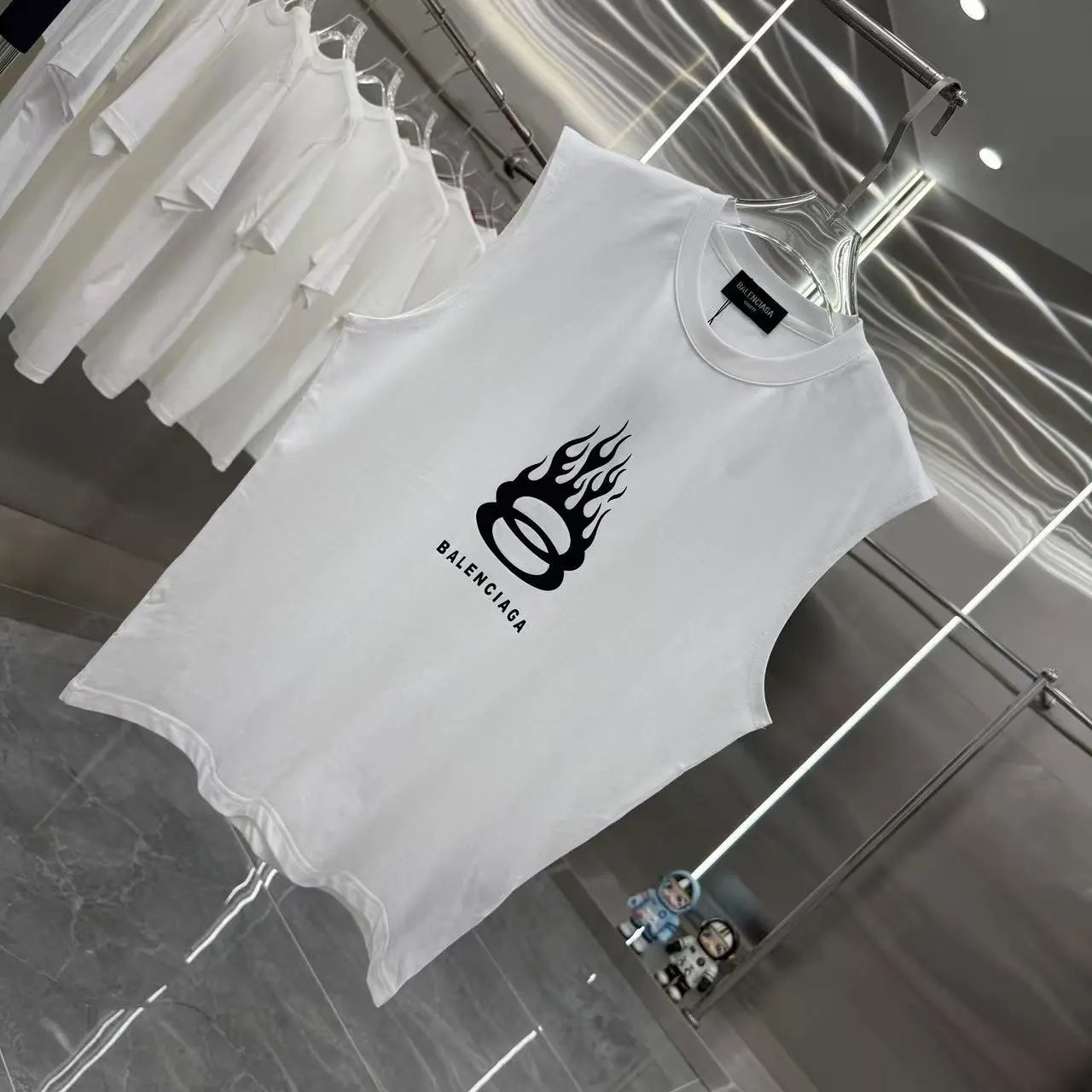 Balenciaga Flame Logo White Sleeveless Cotton Shirt