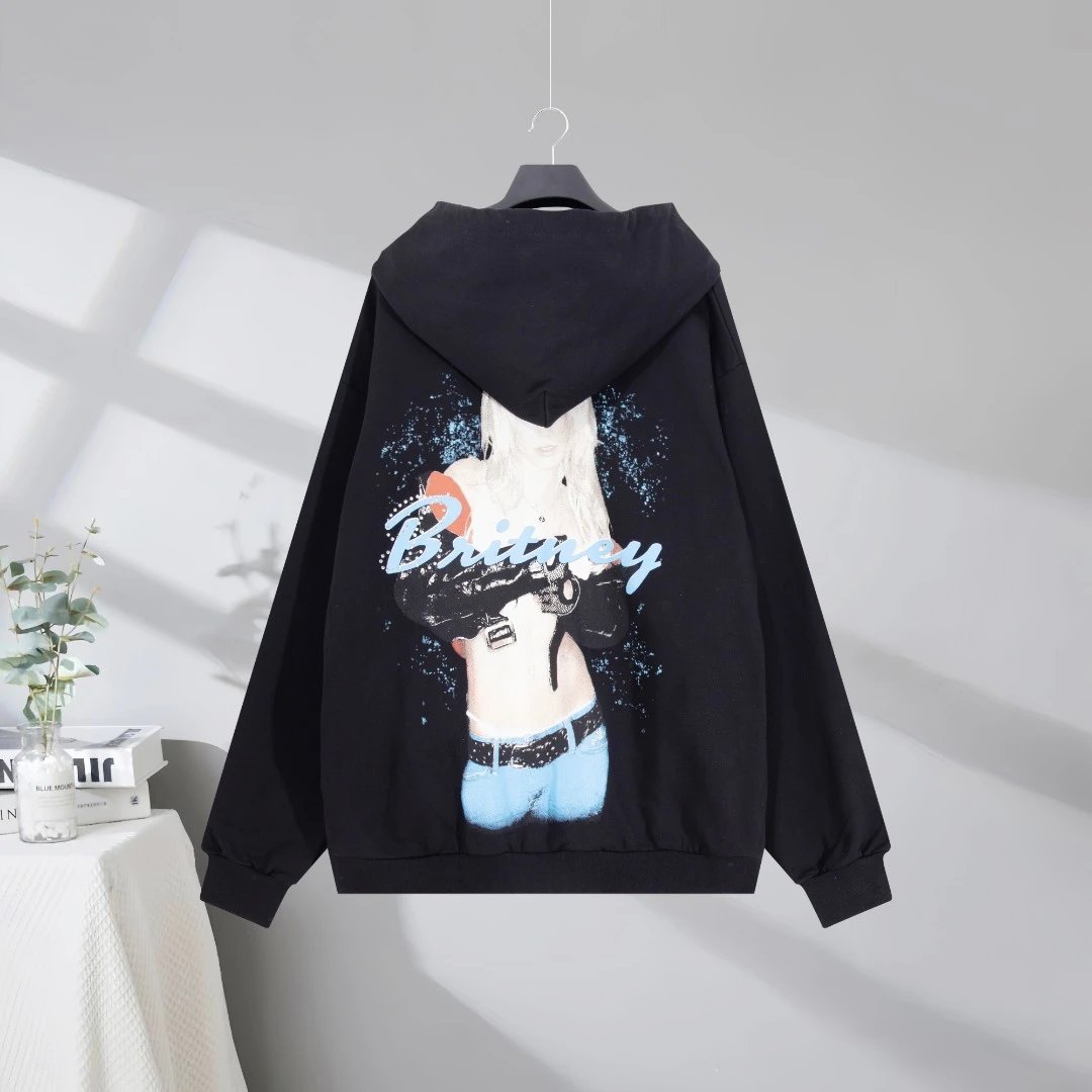 Balenciaga Black Zip Up Hoodie Streetwear Pullover