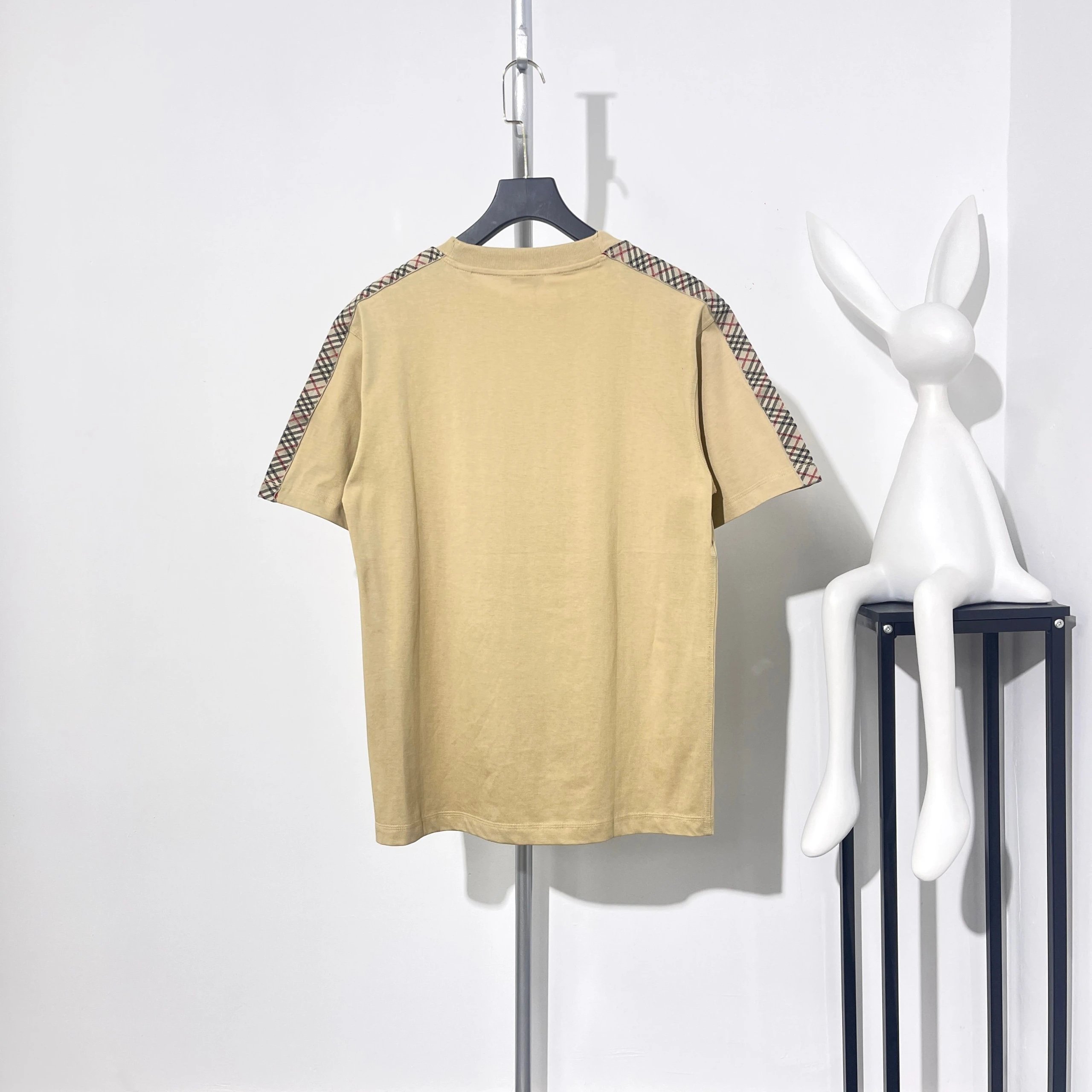Burberry Beige Check Shoulder Cotton Men T-Shirt