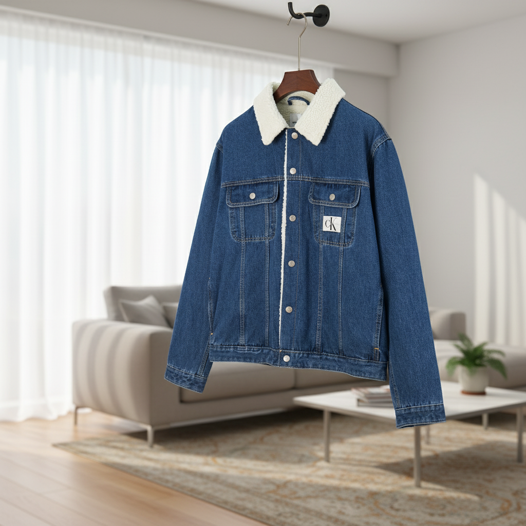 Calvin Klein Sherpa Denim Jacket Blue Warm Outerwear