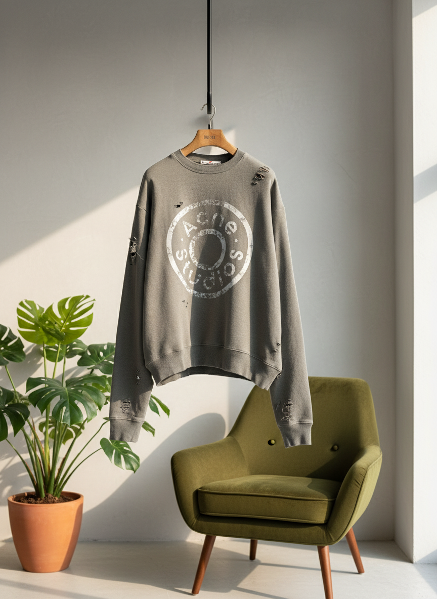 Acne Studios Distressed Gray Oversized Logo Hoodie