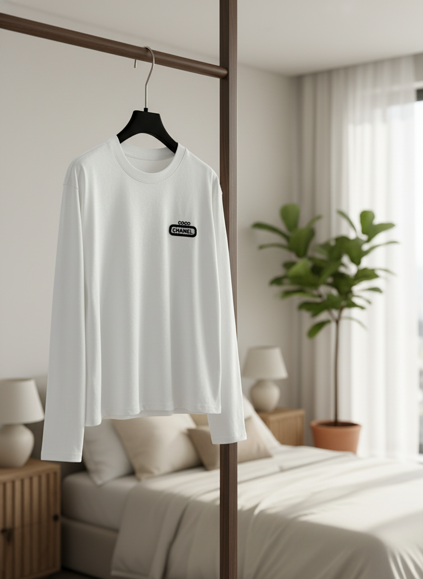CHANEL White Cotton Long Sleeve Hoodie