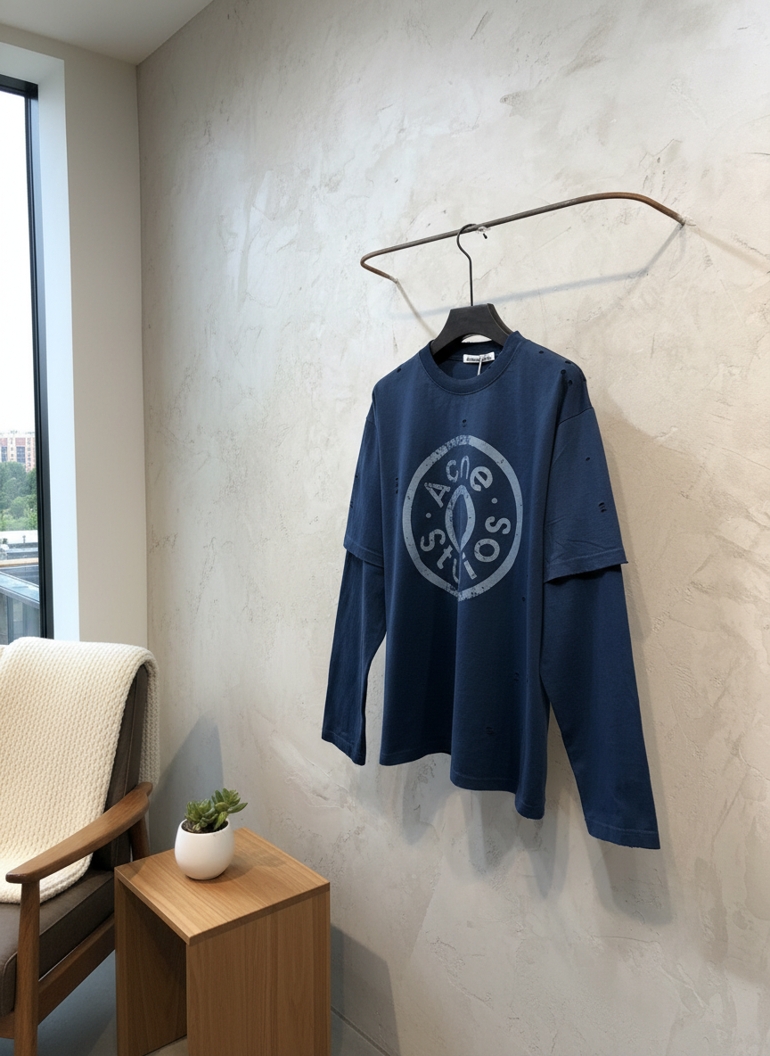 Acne Studios Distressed Navy Cotton Hoodie