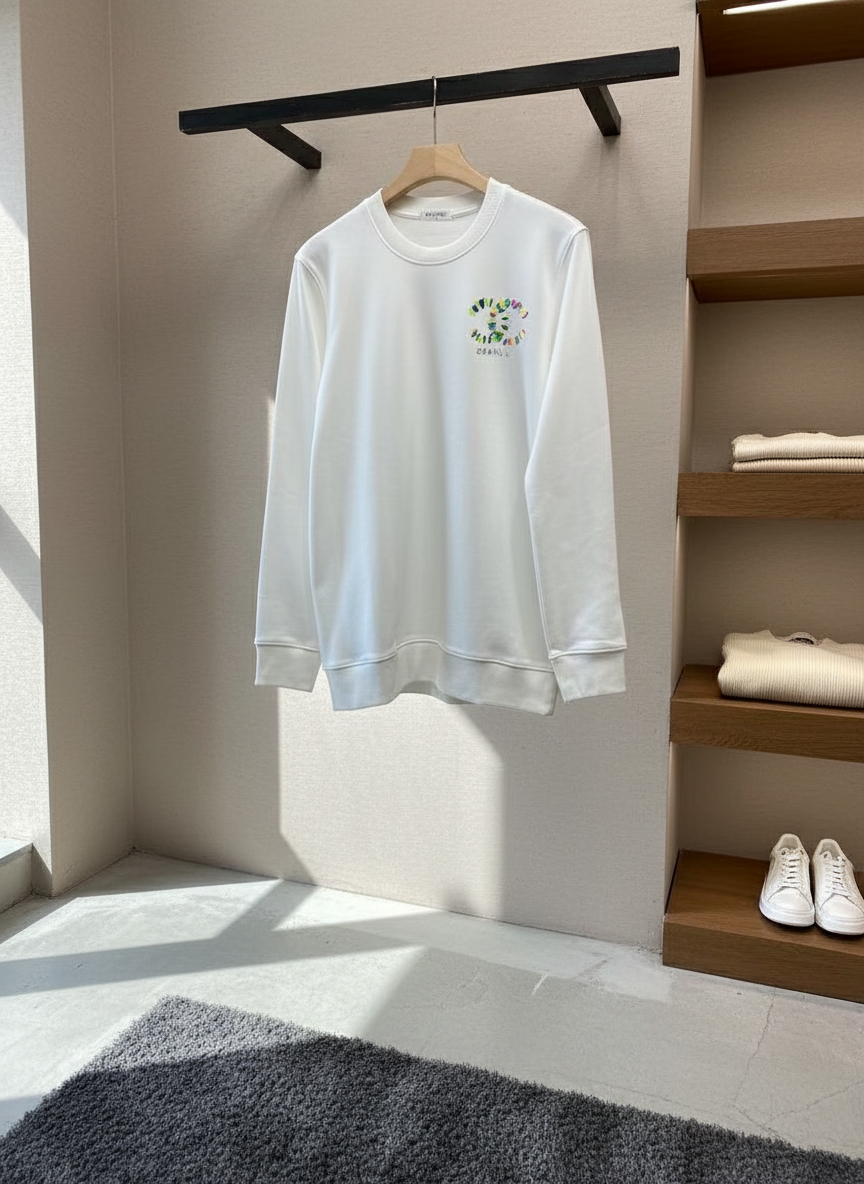 CHANEL White Cotton Logo Hoodie Sweater