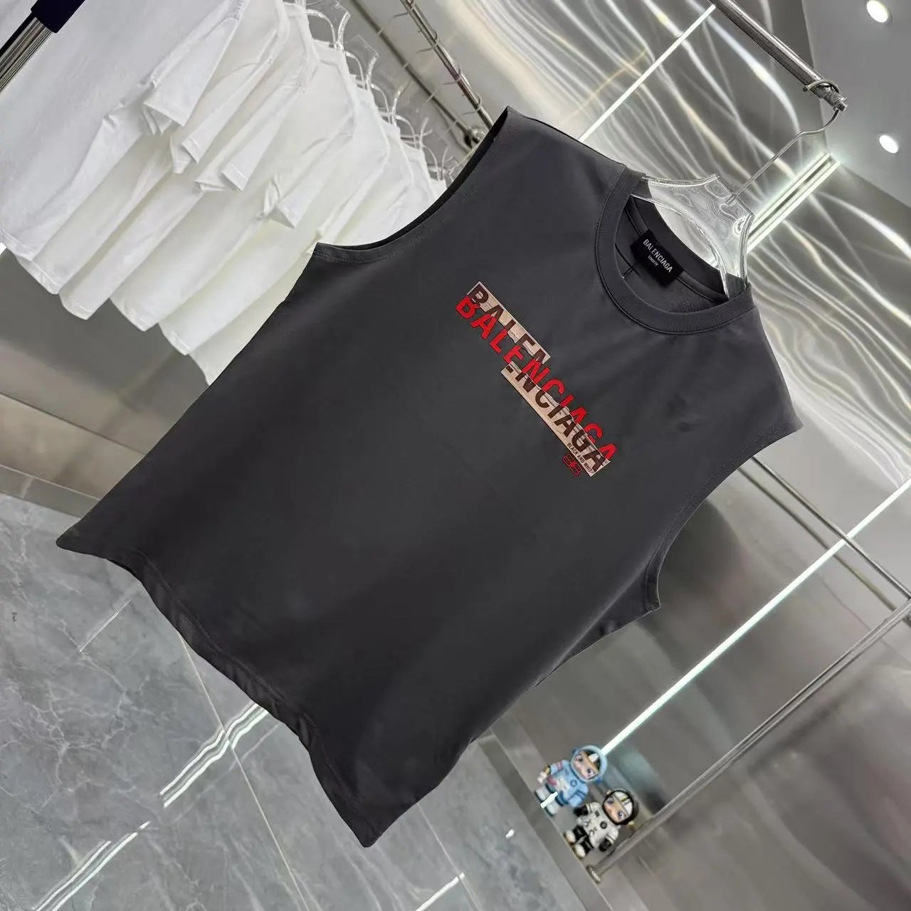 Balenciaga Men's Black Sleeveless Logo Cotton T-Shirt