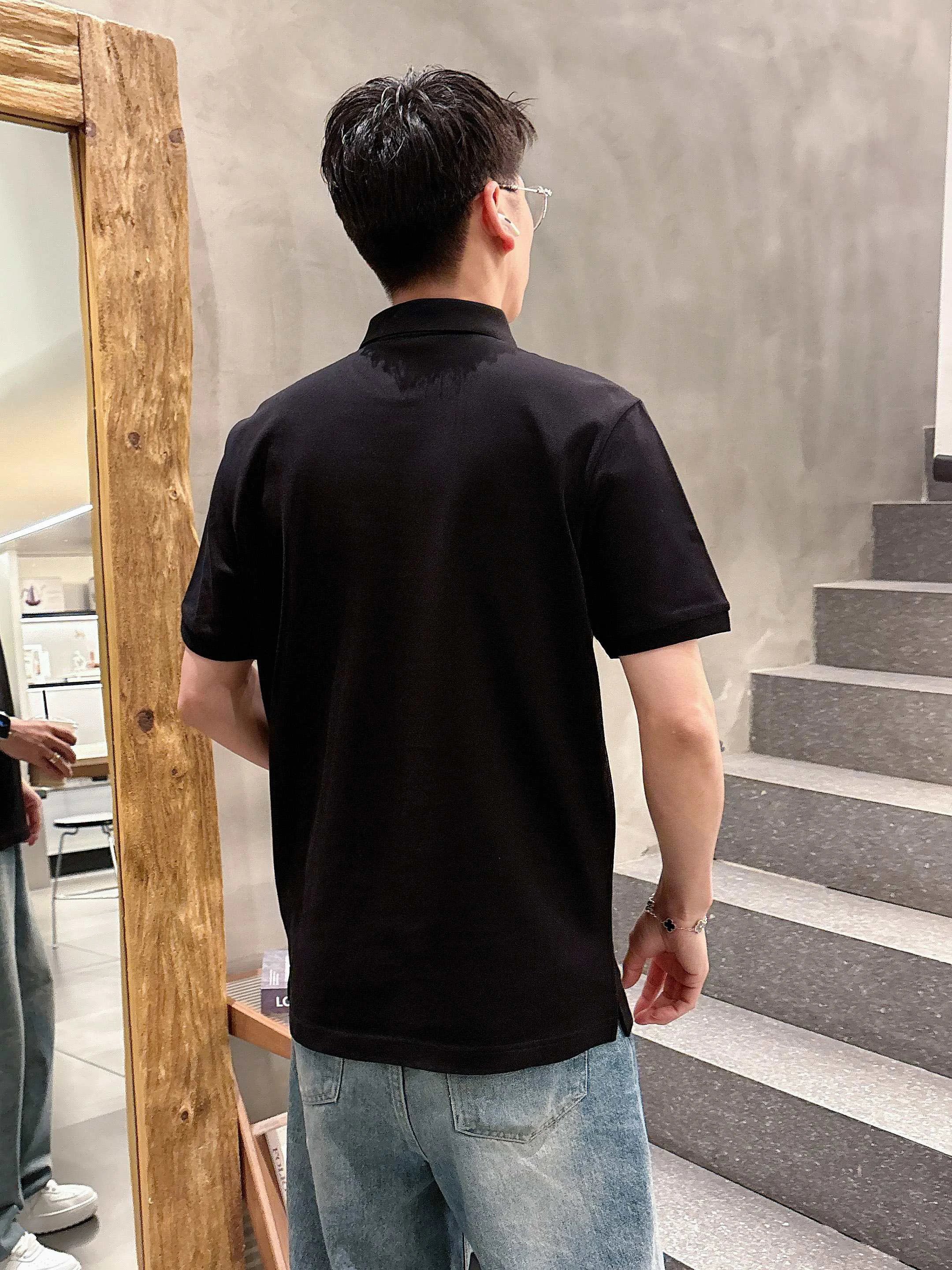 Burberry Men Black Cotton Logo Polo Shirt