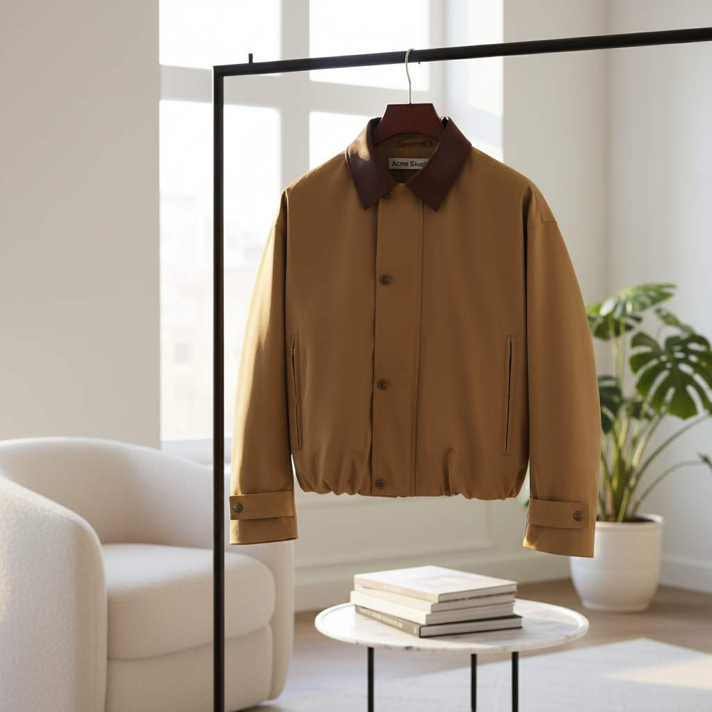 Acne Studios Beige Jacket Brown Leather Collar Mens
