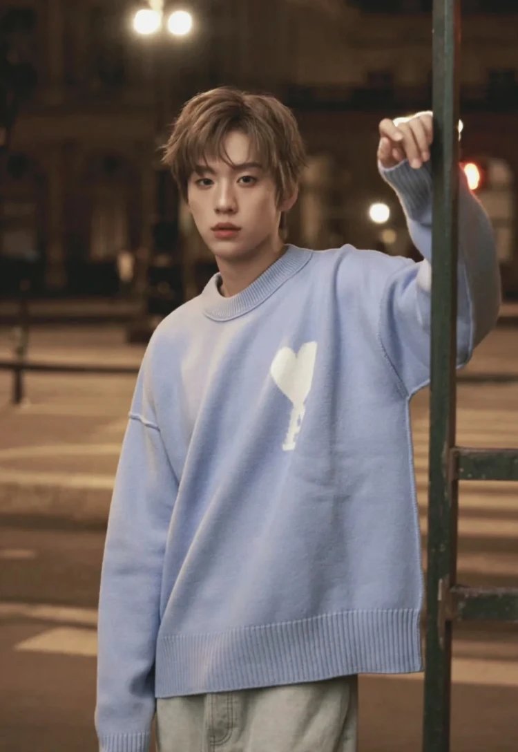 AMI Light Blue Heart Key Knit Sweater Unisex Pullover