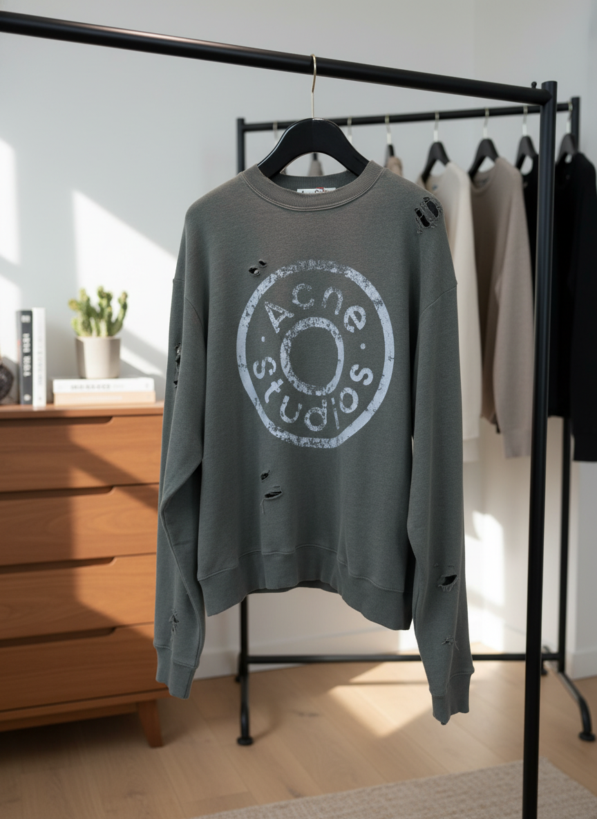 Acne Studios Distressed Logo Dark Gray Vintage Hoodie
