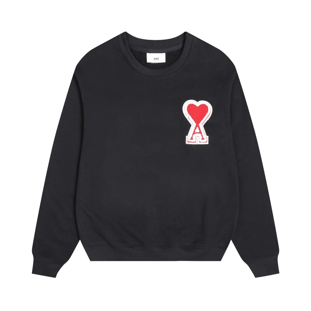 AMI Black Cotton Crewneck Red Heart A Sweatshirt