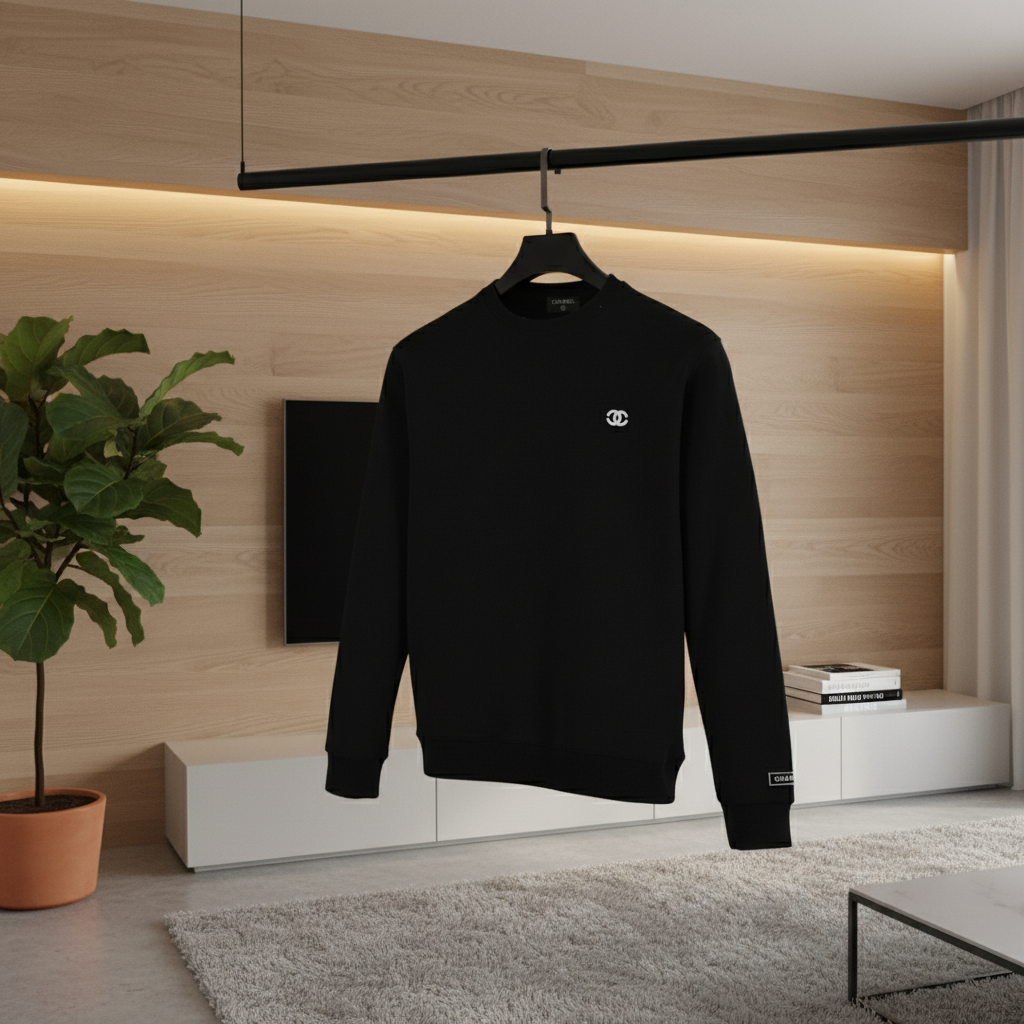 CHANEL Classic Black Cotton Hoodie Sweatshirt for Men