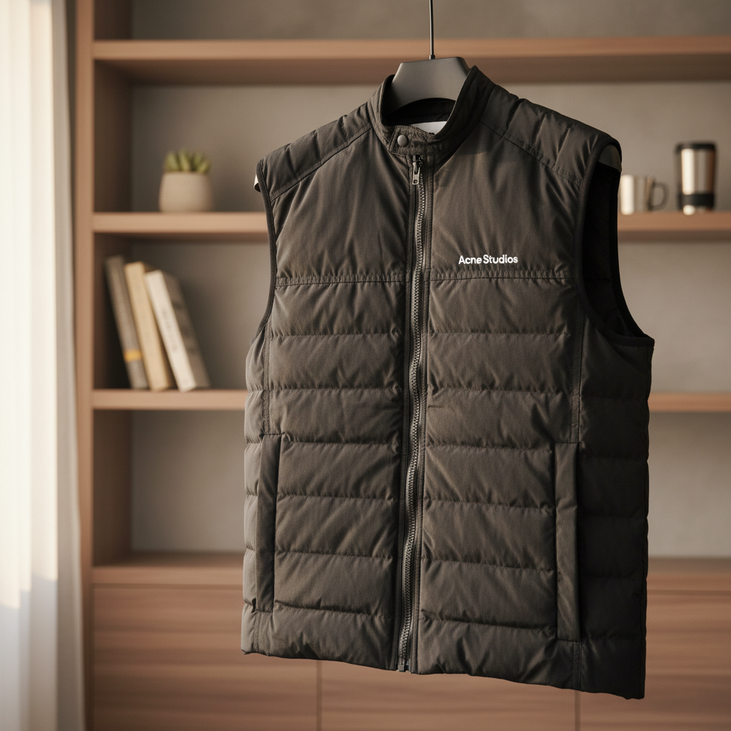 Acne Studios Men Black Puffer Vest Lightweight Jacket