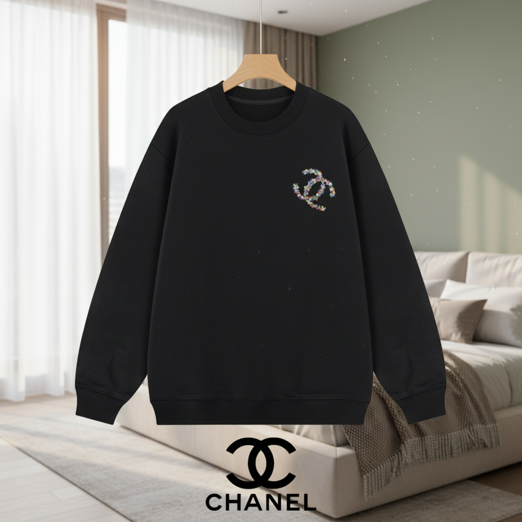 CHANEL Black Logo Cotton Hoodie Sweatshirt