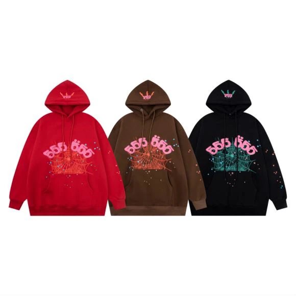 SP5DER Spider 555 666 Red Hoodie Streetwear Unisex