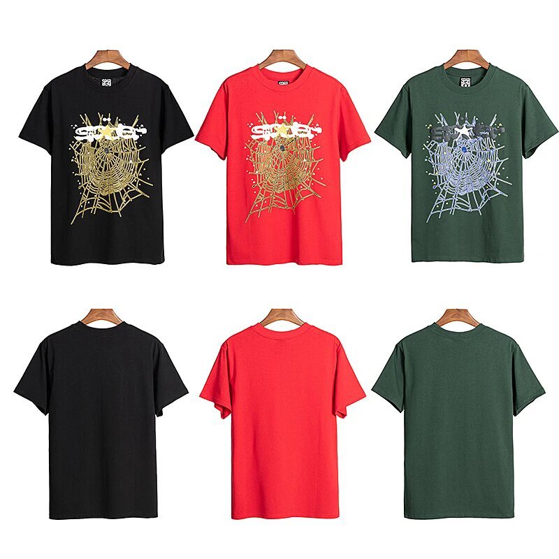 SP5DER Black Gold Web Cotton Streetwear T-Shirt
