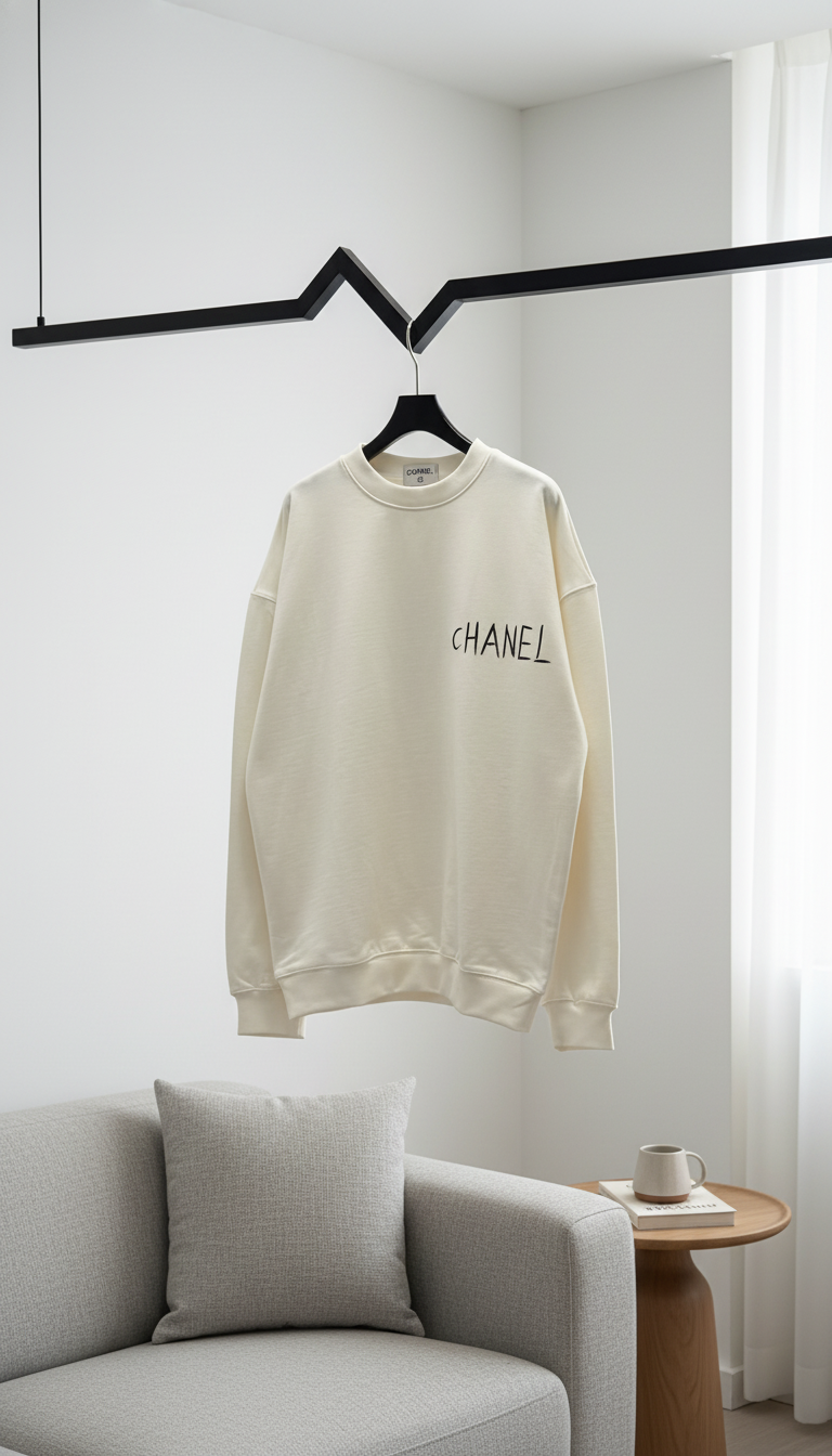 CHANEL White Cotton Minimalist Crewneck Hoodie