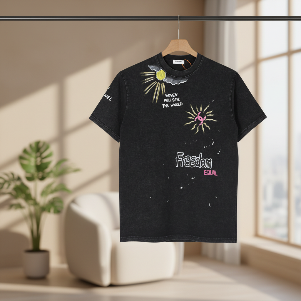 CHANEL Black Sun Freedom Graphic Tee Casual Empowerment