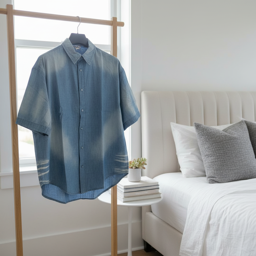 Acne Studios Men Denim Vintage Short Sleeve Shirt