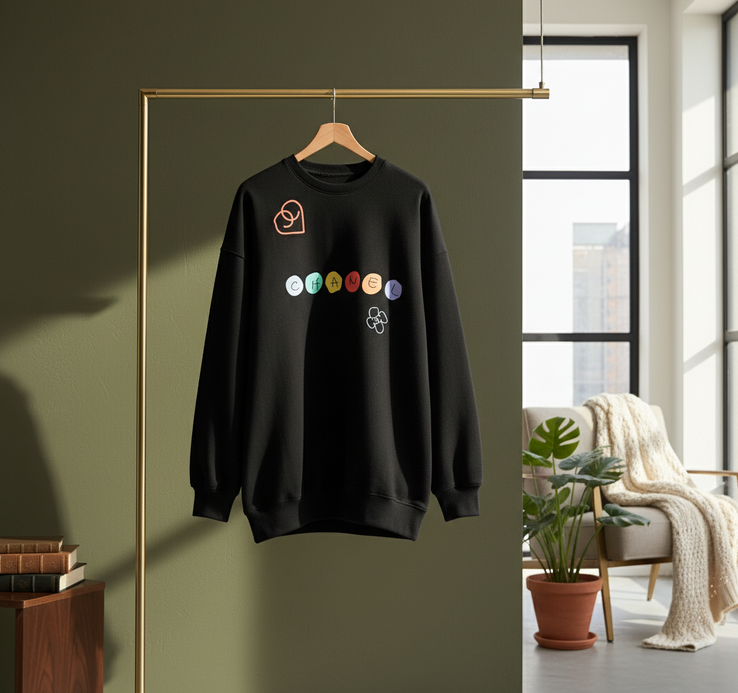 CHANEL Women Oversized Black Hoodie Colorful Logo Pullover