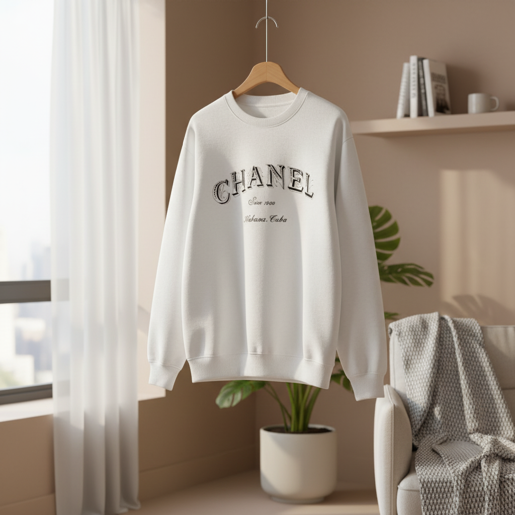 Chanel White Vintage Logo Cotton Pullover Hoodie