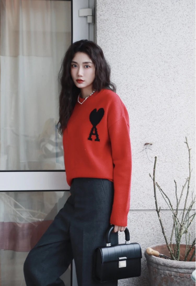 AMI Red Heart A Women Knit Sweater Pullover Top