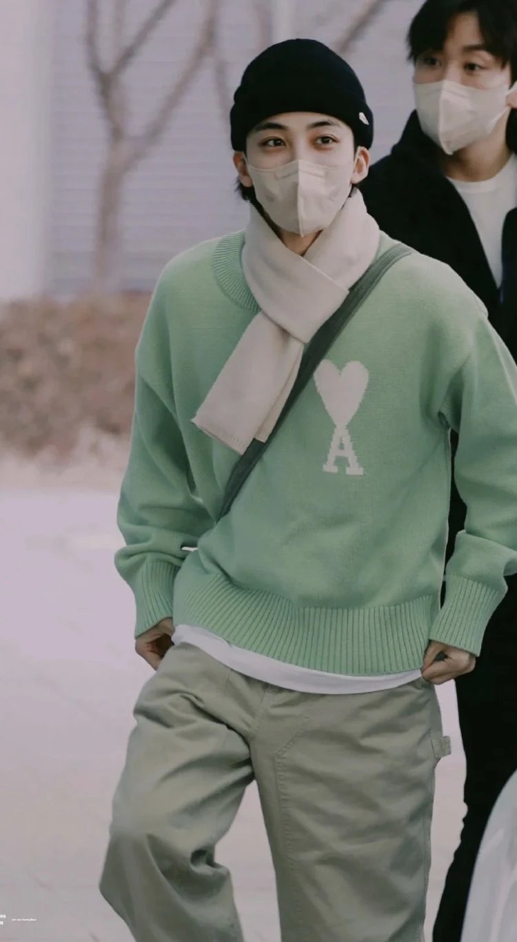 AMI Light Green Heart Logo Knit Sweater Unisex