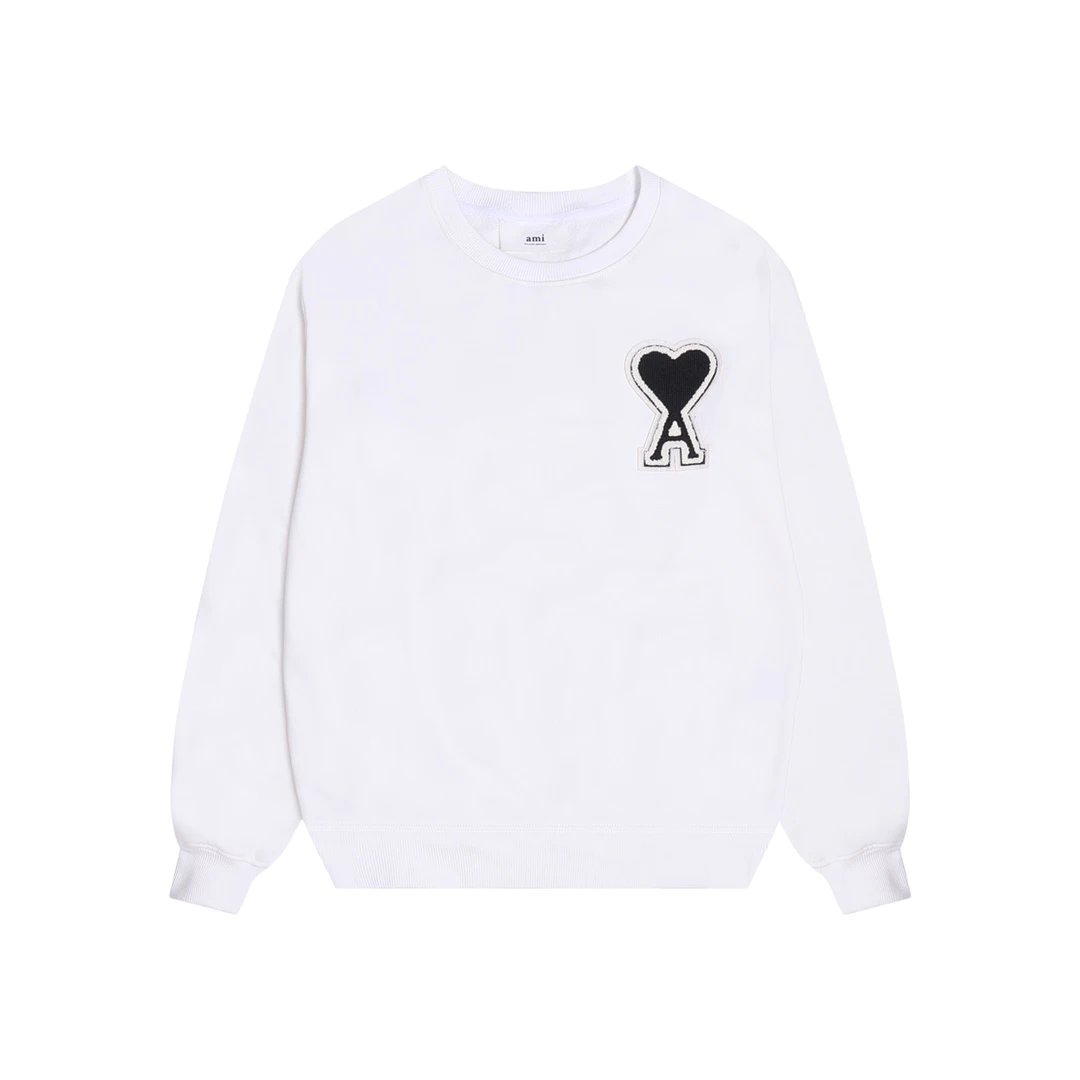 AMI White Cotton Sweatshirt Black Heart A Unisex Pullover