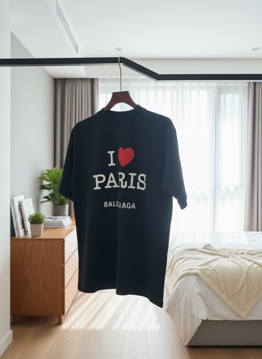 Balenciaga I ❤️ Paris Black Cotton T-Shirt