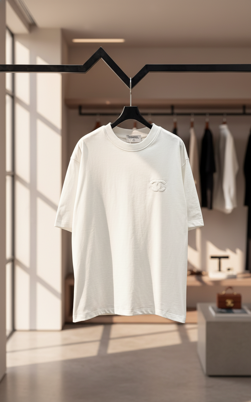 CHANEL White Cotton Logo Embroidered T-Shirt