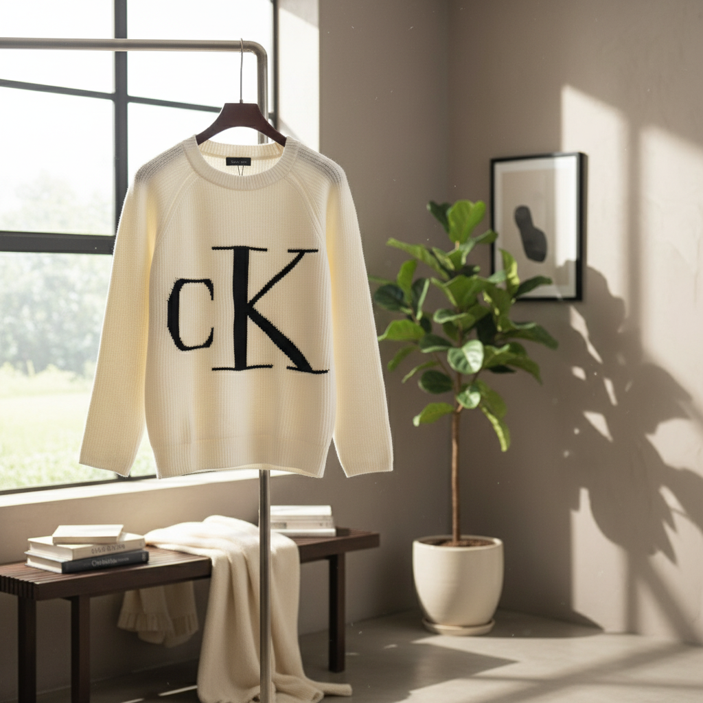 Calvin Klein White Knit Hoodie CK Logo Sweater