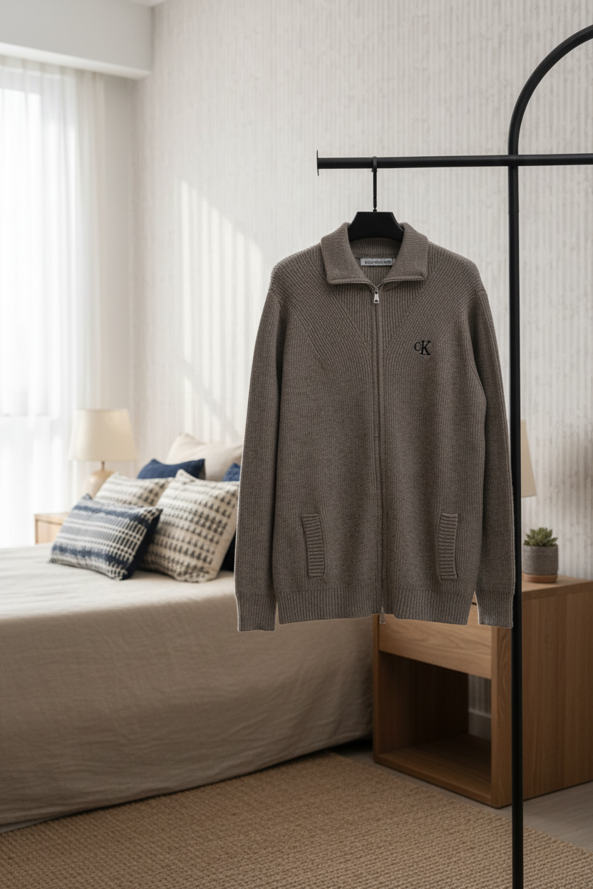 Calvin Klein Men Zip Knit Jacket Grey