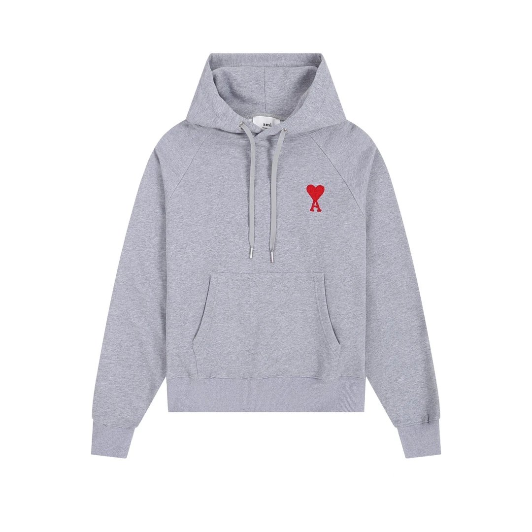 AMI Grey Heart A Unisex Cotton Hoodie Pullover